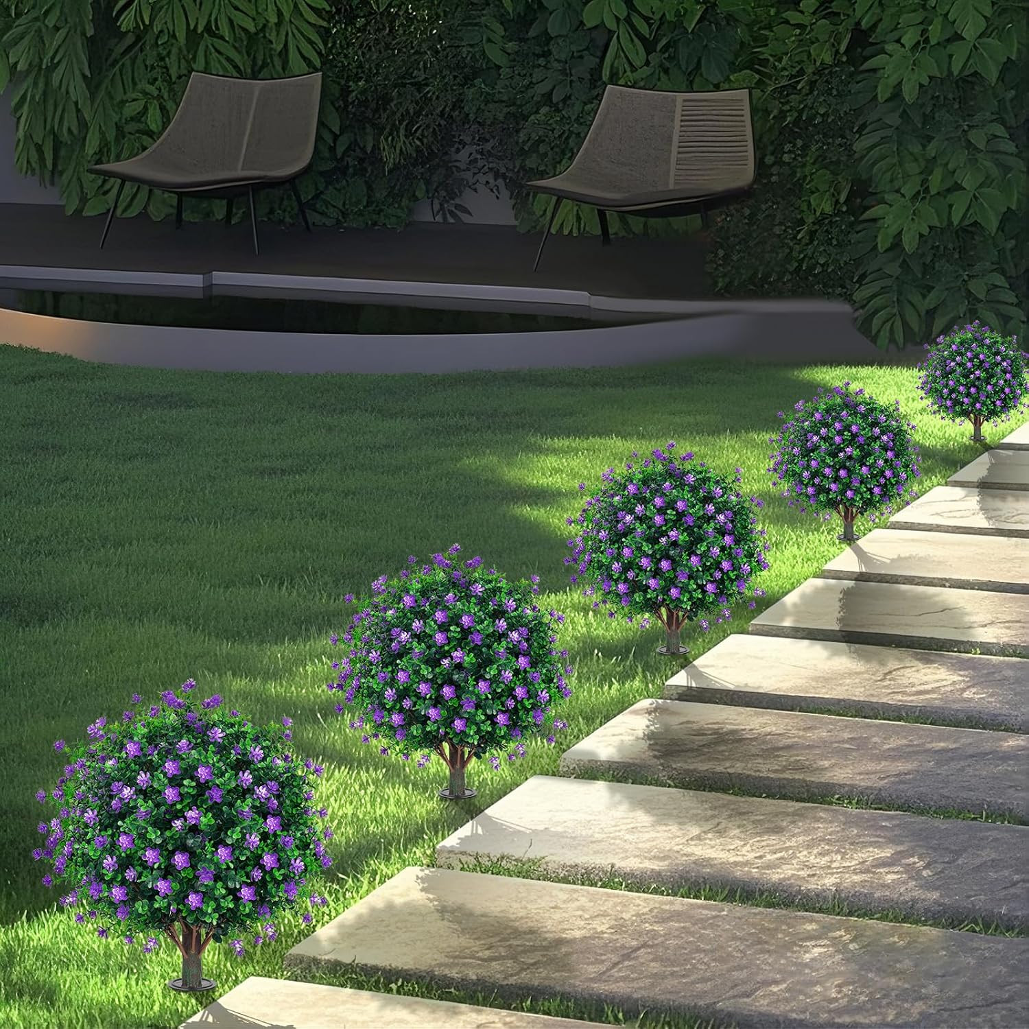 Artificial Boxwood Topiary Tree with Flower, Set of 2 Artificial Shrub Bushes wi