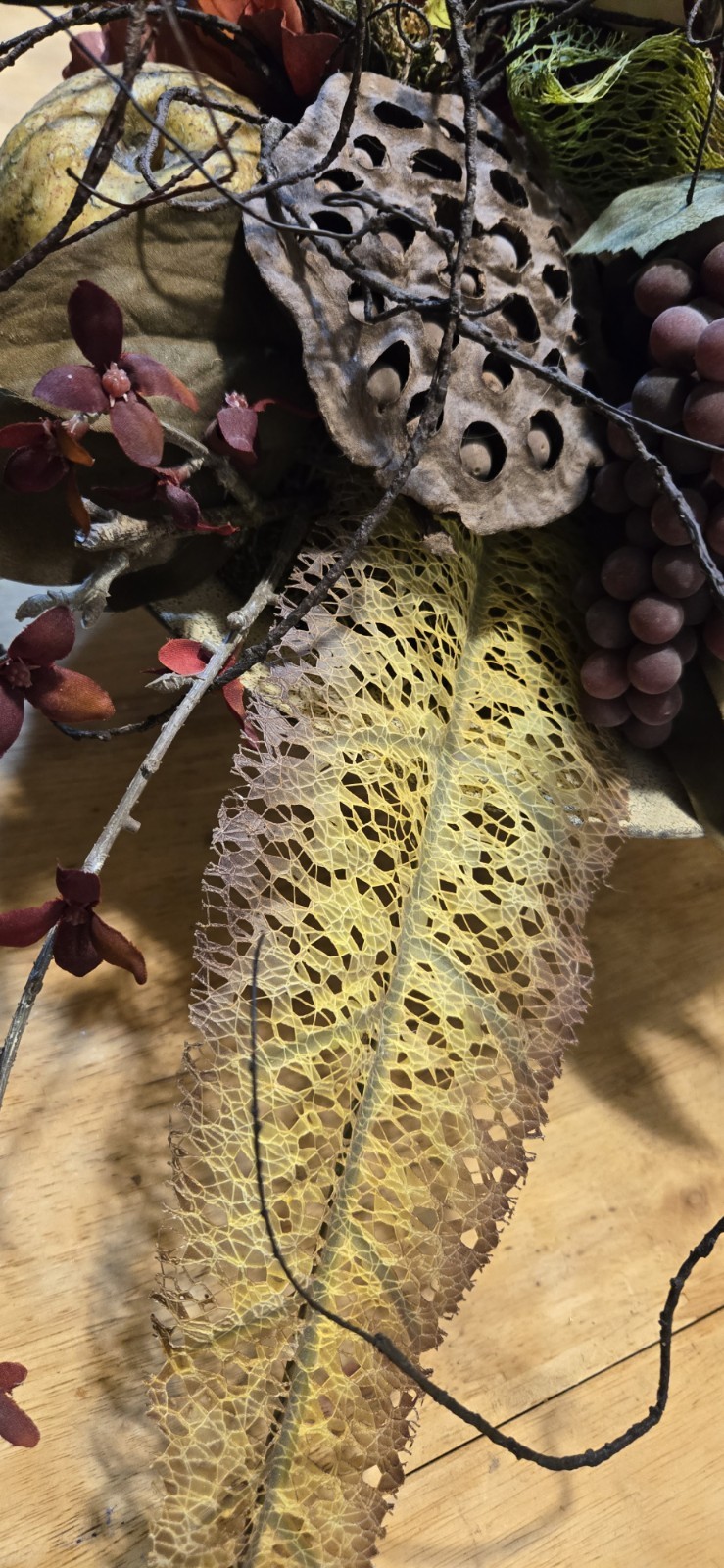 Arrangement of Dried Fruits & Flowers Centerpiece Metal Compote 14WX14WX13″Tall