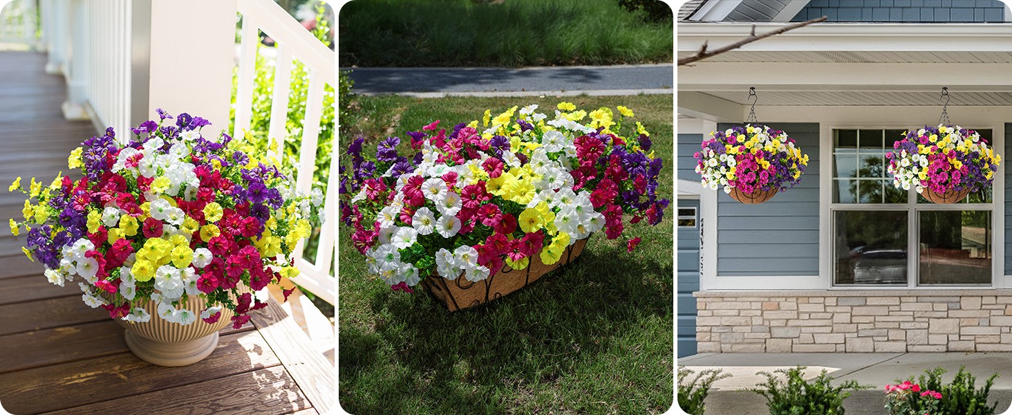 Artificial Flowers for Outdoors Fake Plants Outside Decoration, 12 Bundles Silk