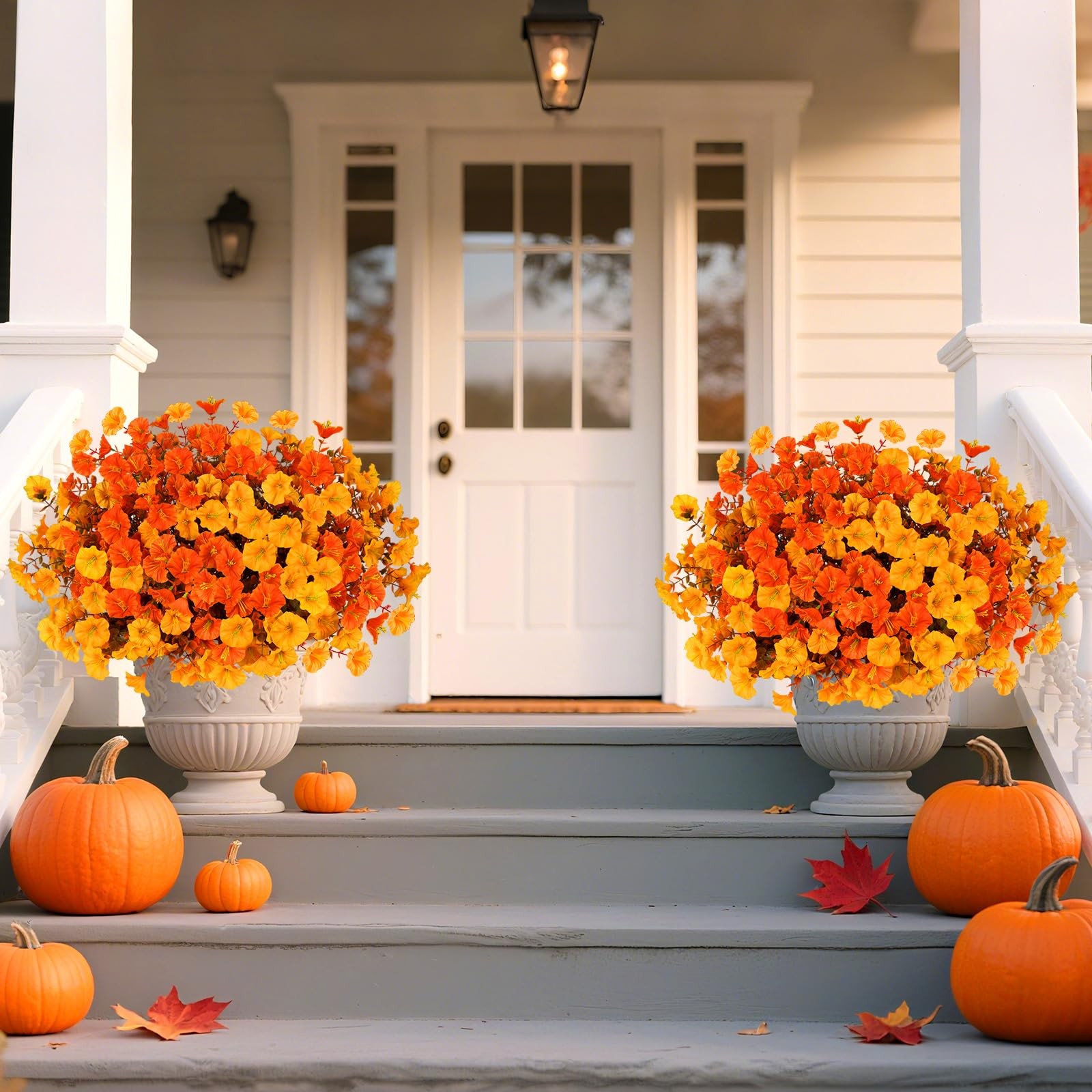 Artificial Fall Flowers for Outdoors, 10 Bundles Fake Faux Fall Orange Yellow