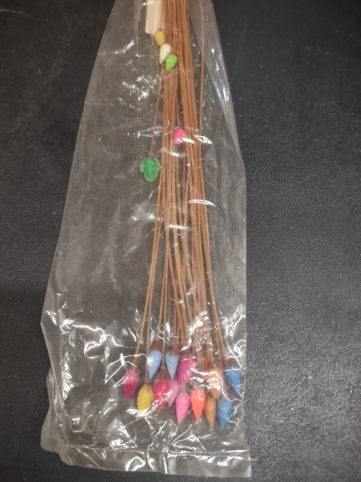 24 Stems: 1960s Vintage Tiny Plastic Cone Flowers, Multicolor Flower Pods 12″