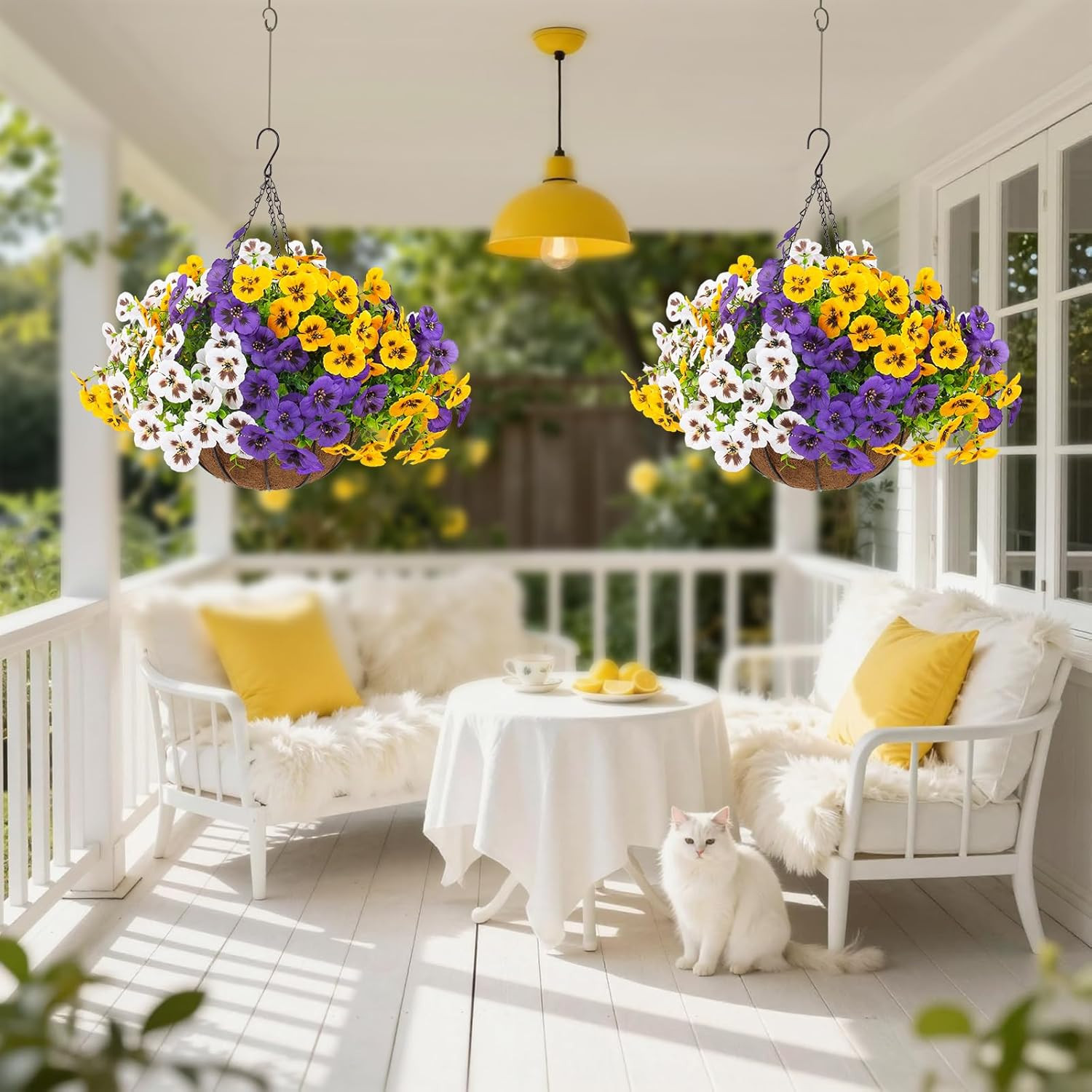 2 Sets UV Resistant Faux Silk Pansy Flowers for Outdoor Spring Decor