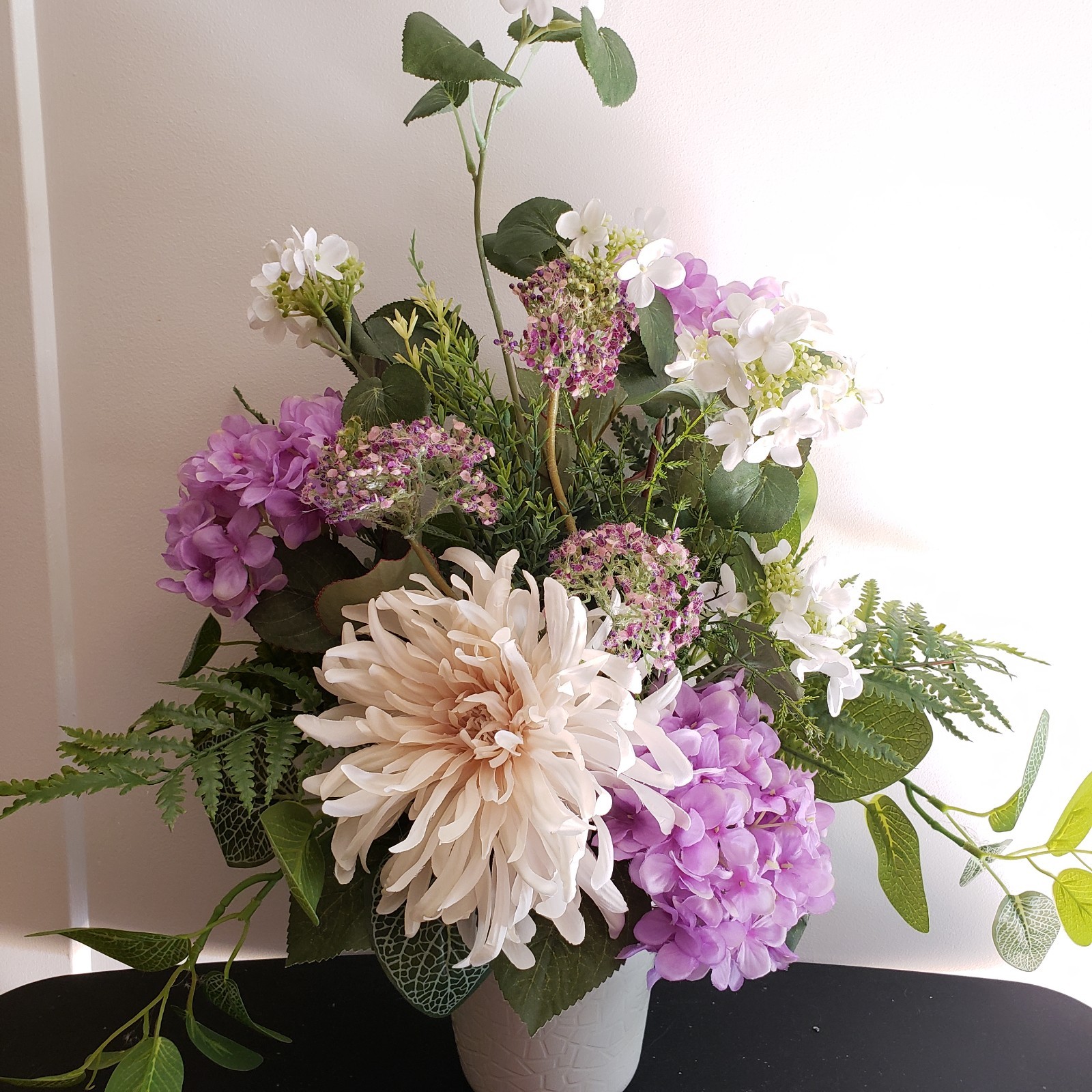 Handmade Purple & White Floral Arrangement, Cottagecore Table Decor