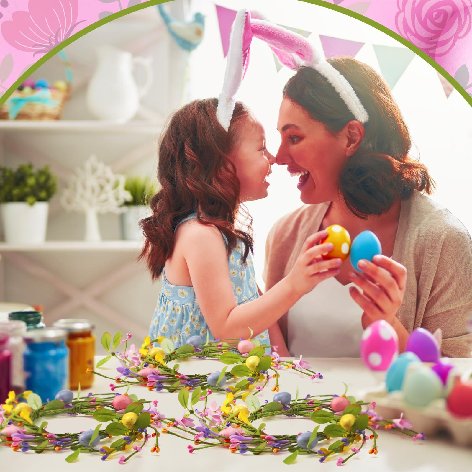 4 PCS Easter Egg Candle Rings Table Centerpiece Spring Wreath Artificial