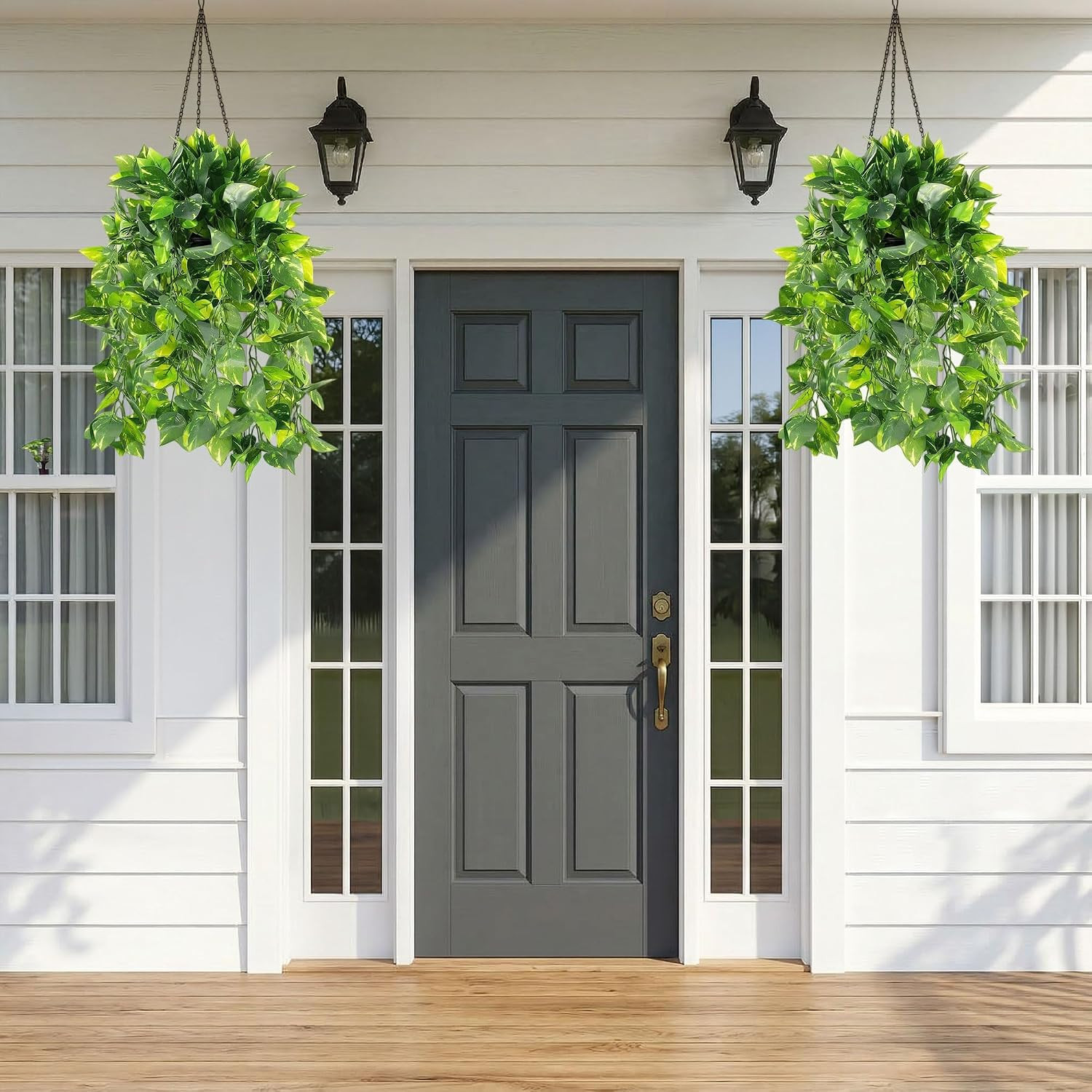 Faux Outdoor Plants Fake Hanging Plants for Outdoors outside Decorations, 2 Pcs