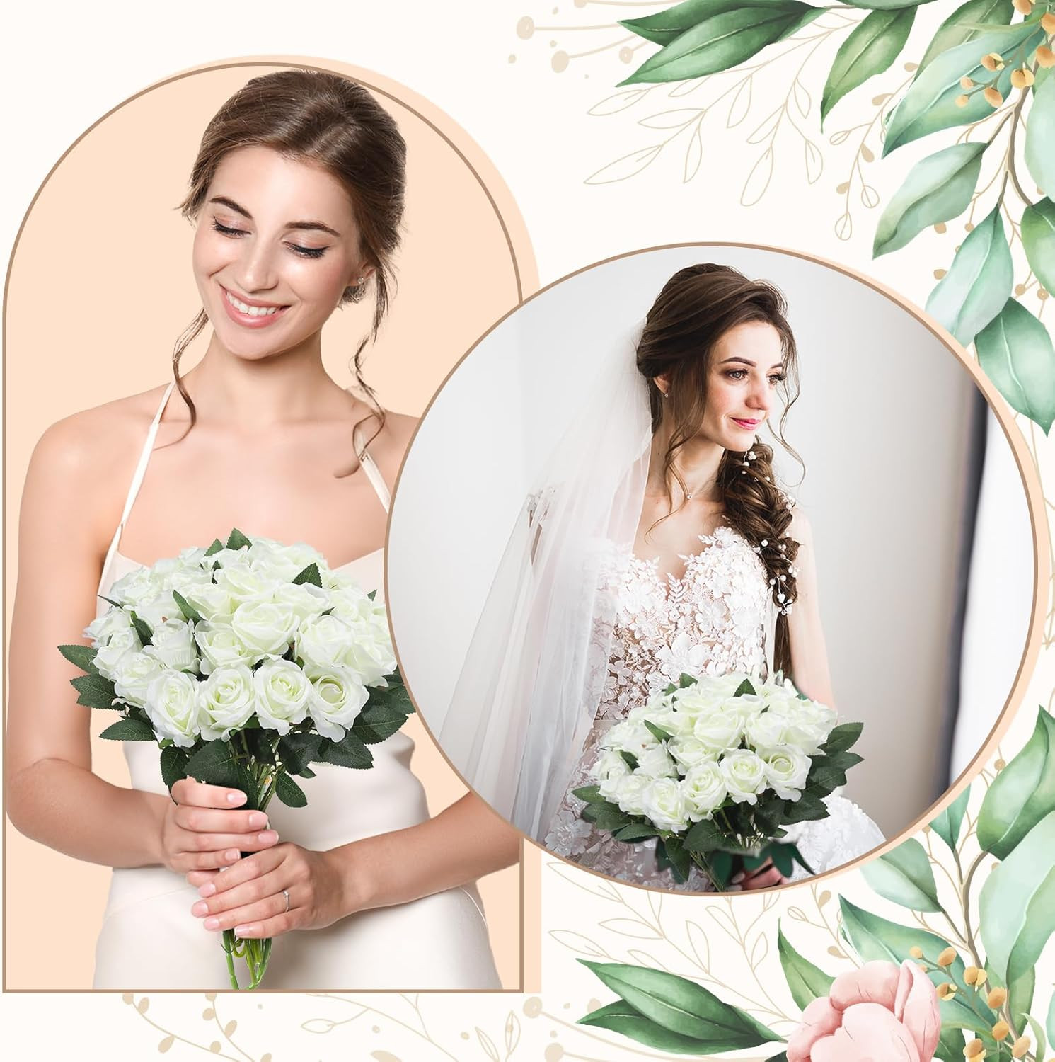 36 Pcs Silk White Rose Bouquet – Realistic Artificial Flowers for Weddings & Dec