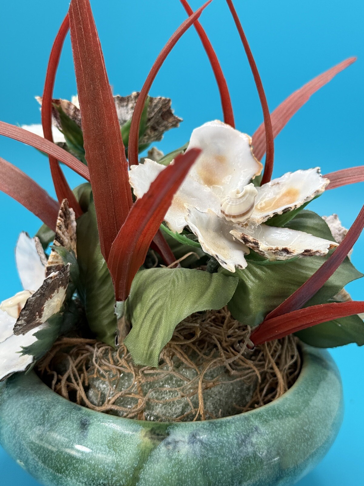 Handmade Seashell Flower Arrangement with Realistic Detailing in Ceramic Base