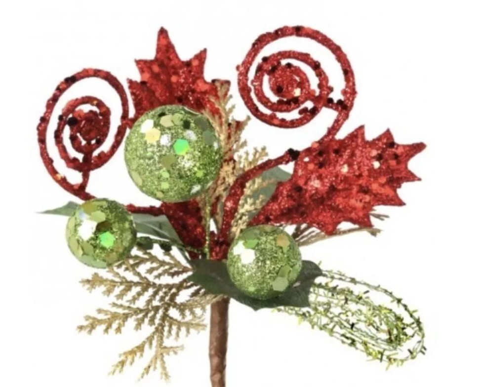 Regency Glitter Red White and Green Christmas Pick Stem Grinch Style Decor