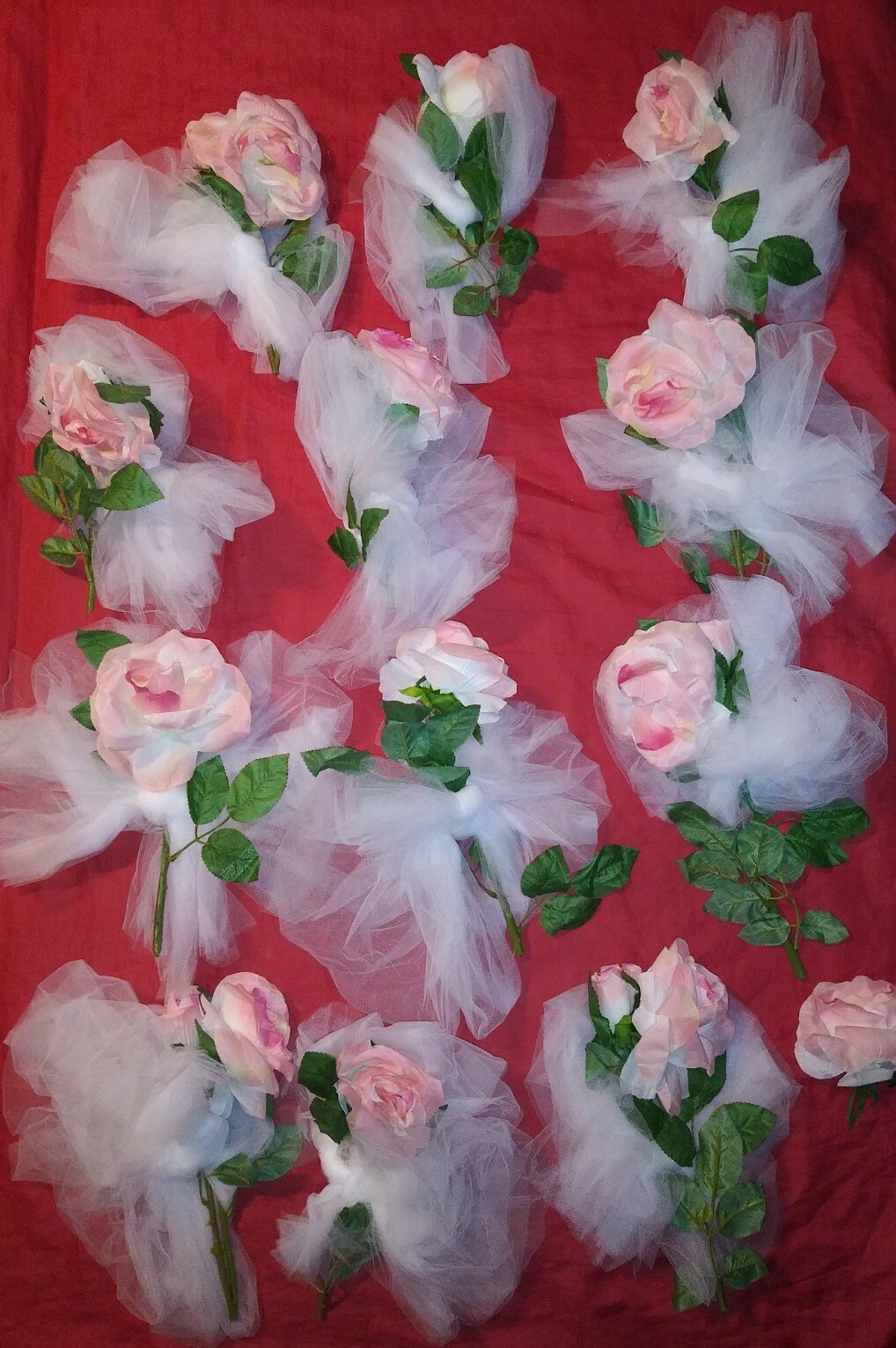 12 PC Lot Artificial PINK ROSES Flower Bouquets W BOW HOME Wedding TABLE SETTING