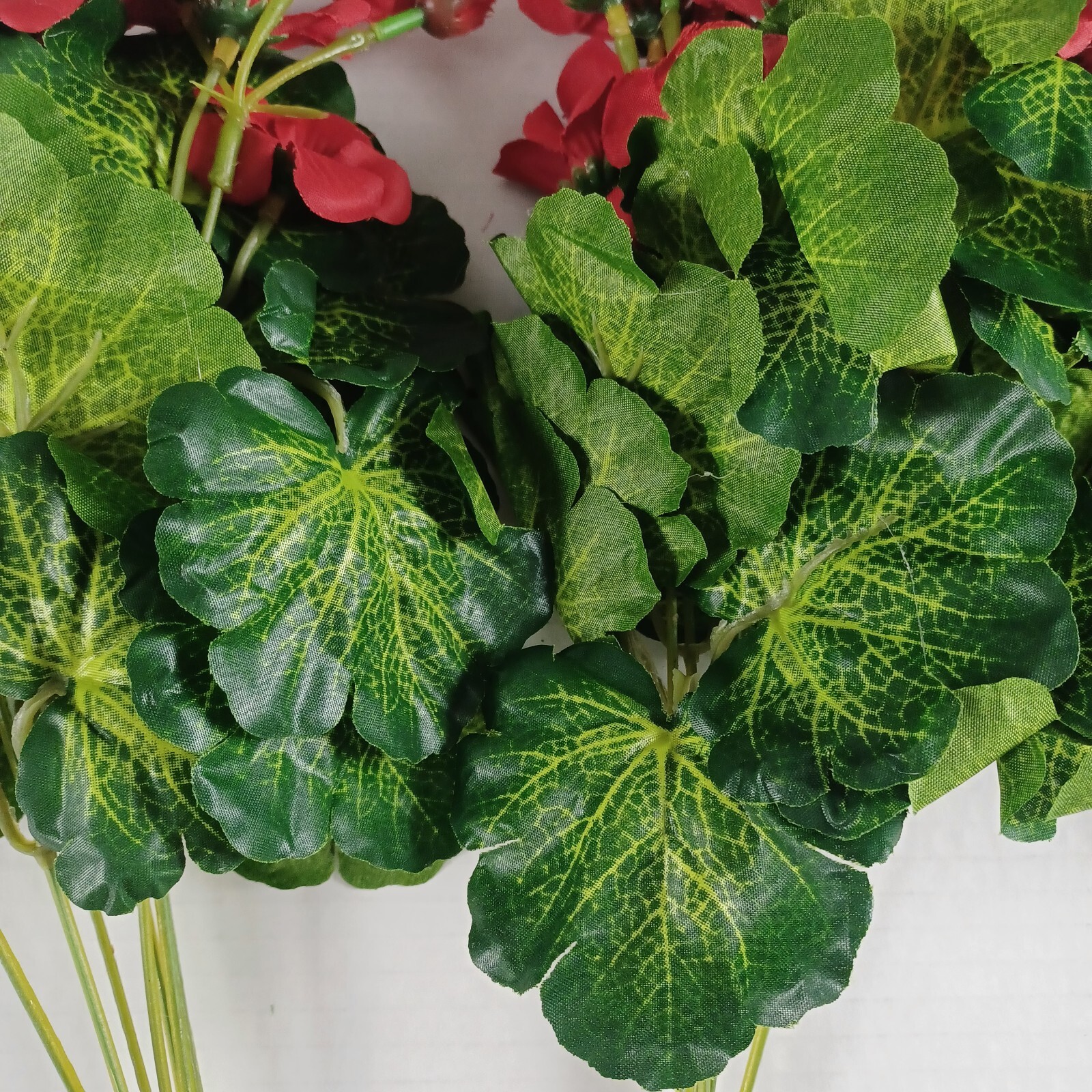 Mini Geraniums Artificial Faux Flowers -Red -Set Of 4 -NEW -Window Box/Porch