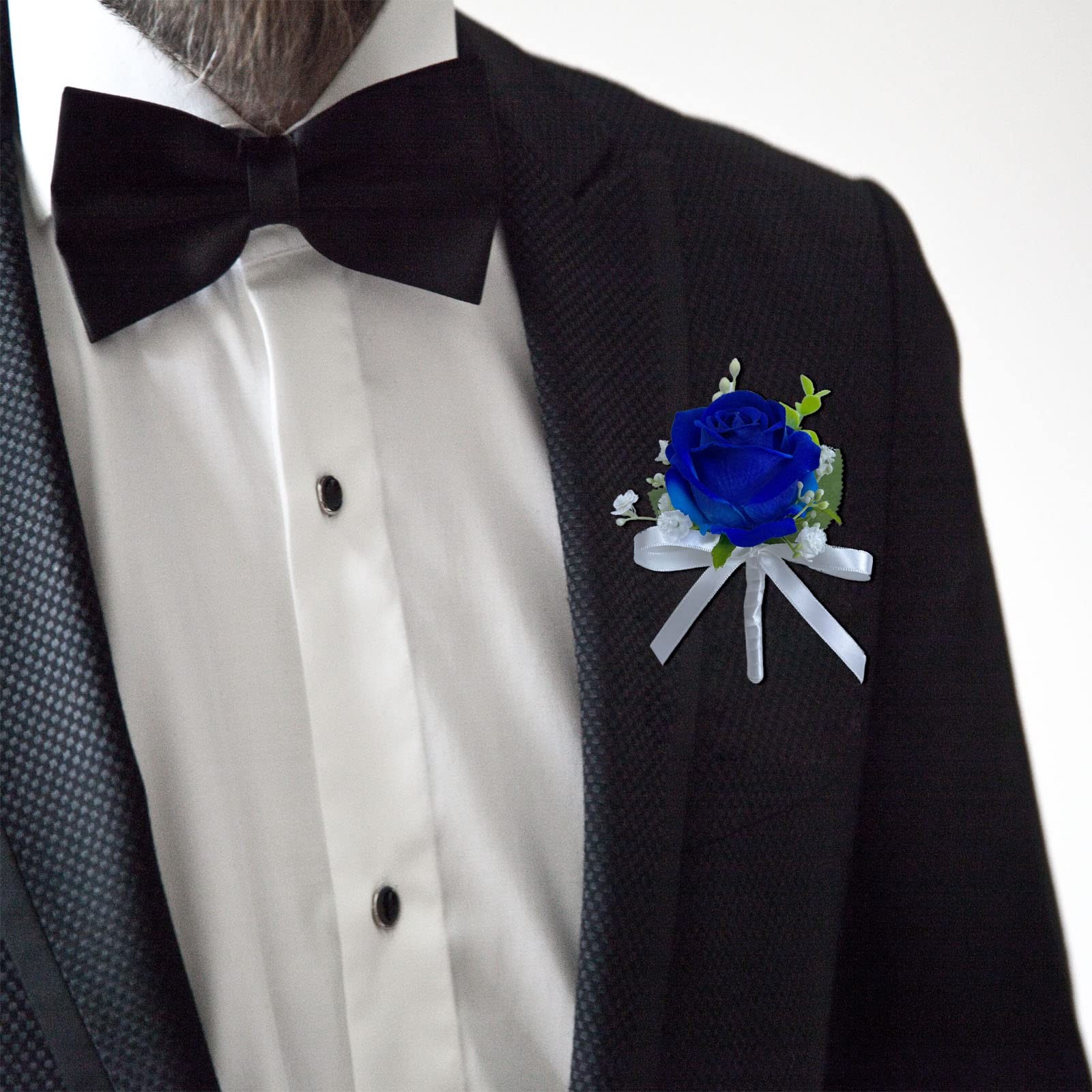 Navy Blue Rose Boutonniere For Men Wedding Groom Artificial Flower 6 PCS