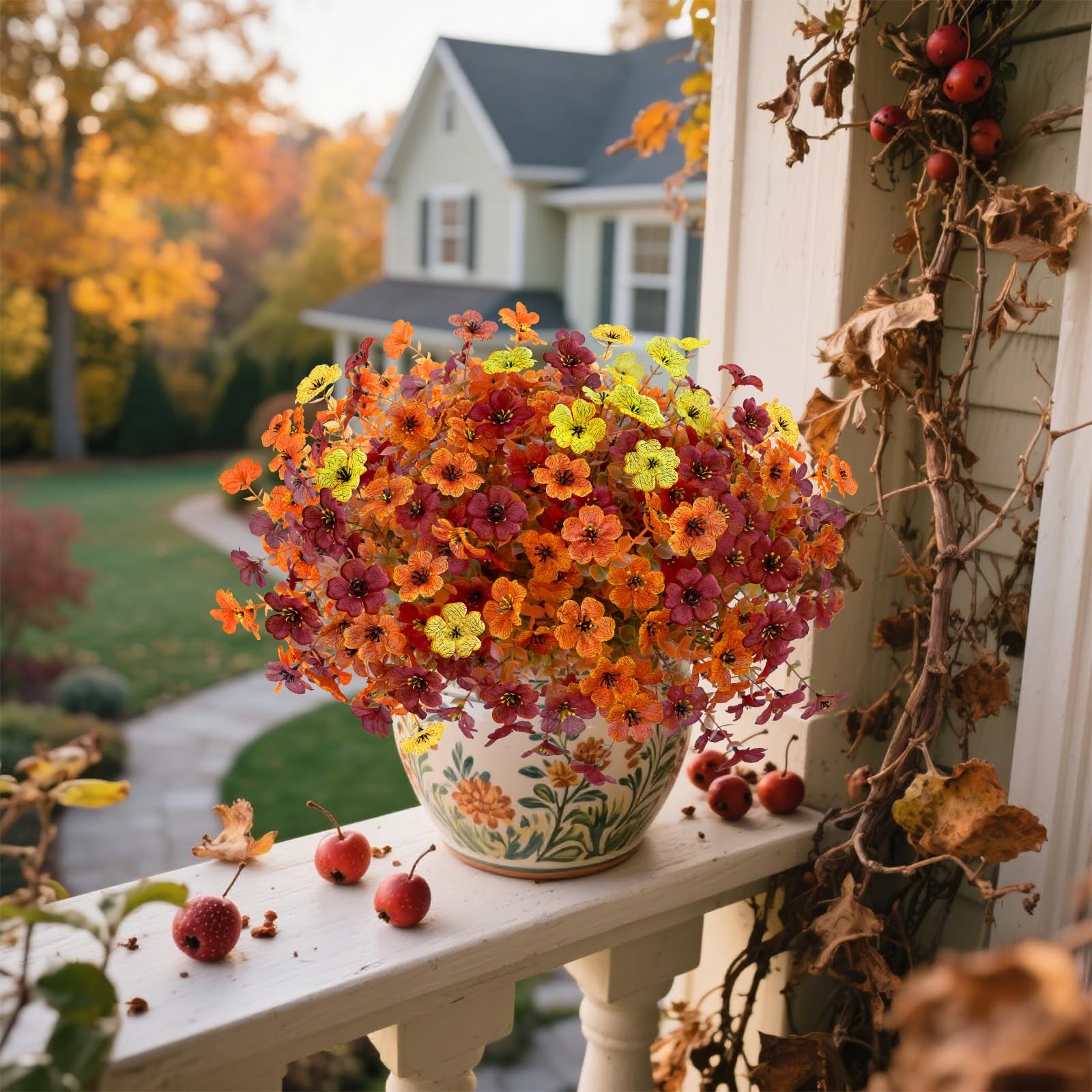 12 Bundles Artificial Fall Flowers Faux Mums for Outdoor Indoor, Artificial P…