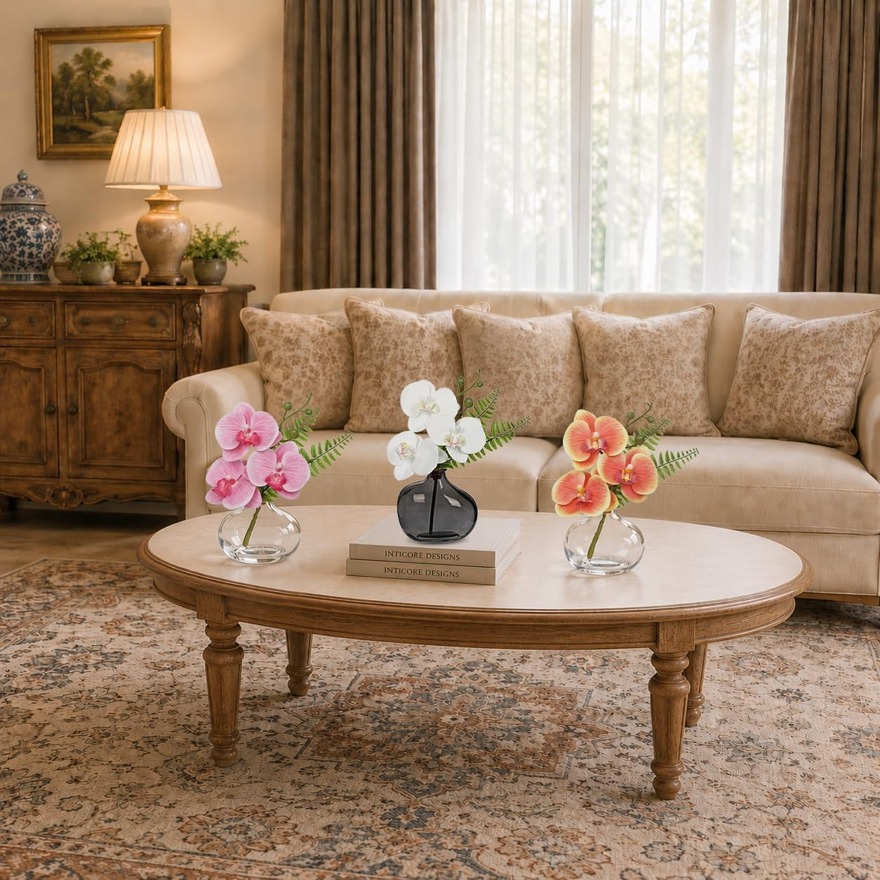Elegant Faux Orchid in Glass Vase – Small Phalaenopsis Centerpiece