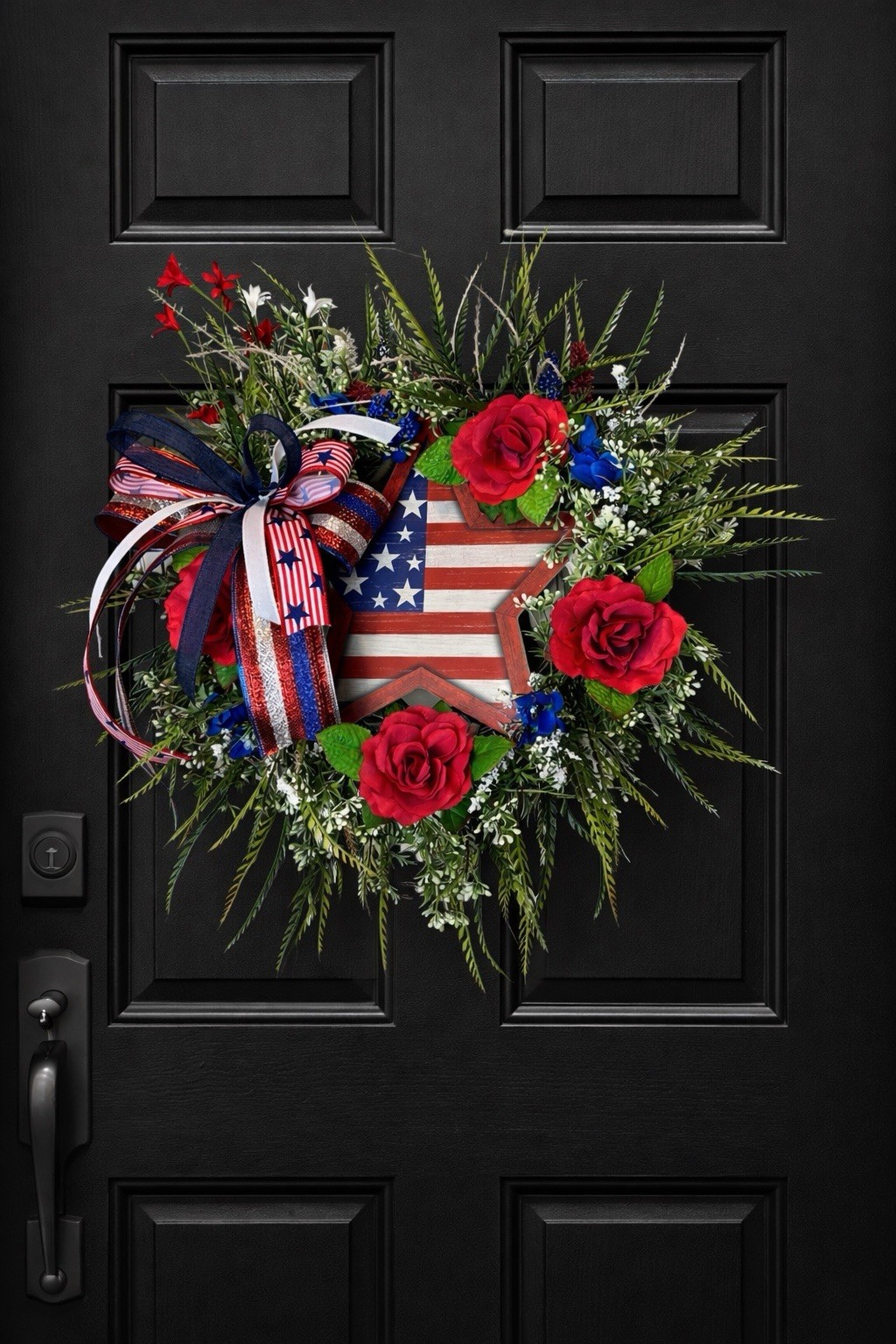 Patriotic Wreath USA Flag Red White Blue Front Door Decor Bow