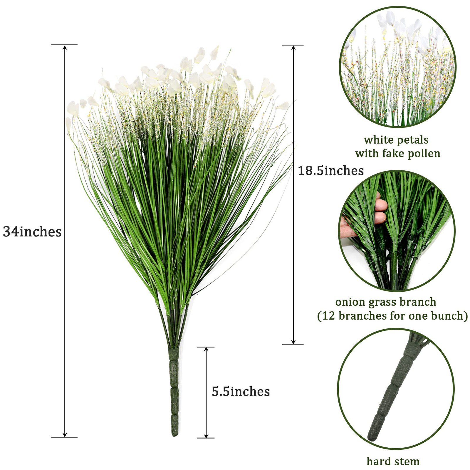 6 Packs Artificial Ferns, 24in Tall Onion Grass with Blooms Fake Bush Faux Wh…