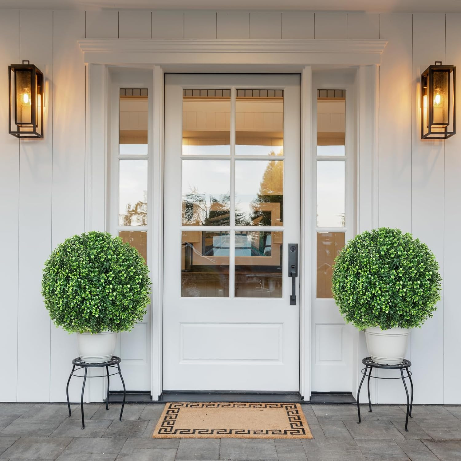 25.6″ UV Resistant Artificial Boxwood Topiary Ball Trees – 2 Pack