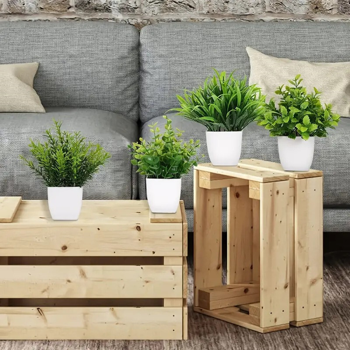 4Packs Artificial Potted Plant Scene Mini Fake Faux Plants for Home Office Decor