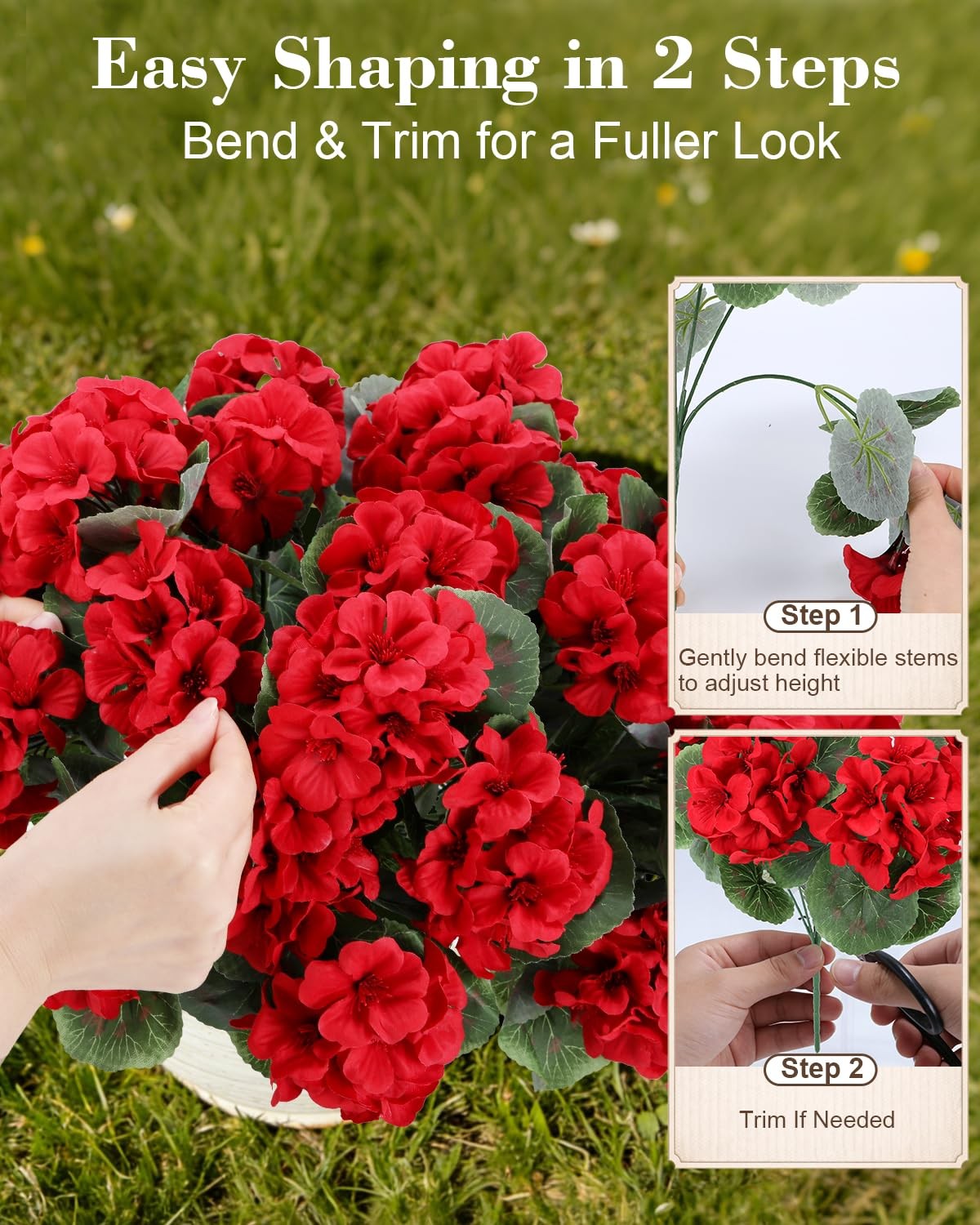 Artificial Flowers for Outdoors – 12 Bundles of UV-Resistant Artificial Geran…