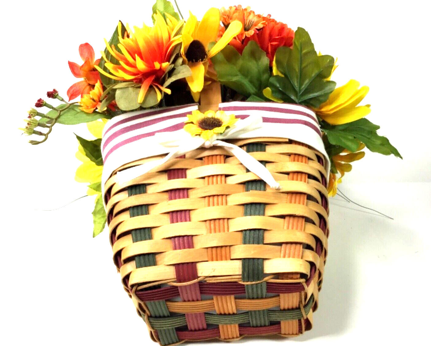 Handmade Fall Flower Basket Arrangement Shades of Orange Yellow Brown Green