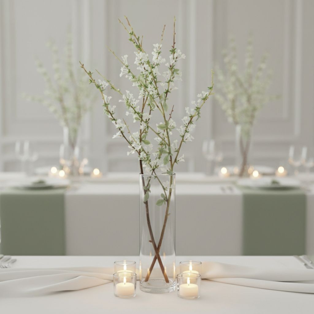 Artificial White Blossom Branch Stems Faux Spiraea Flower Filler Wedding Decor