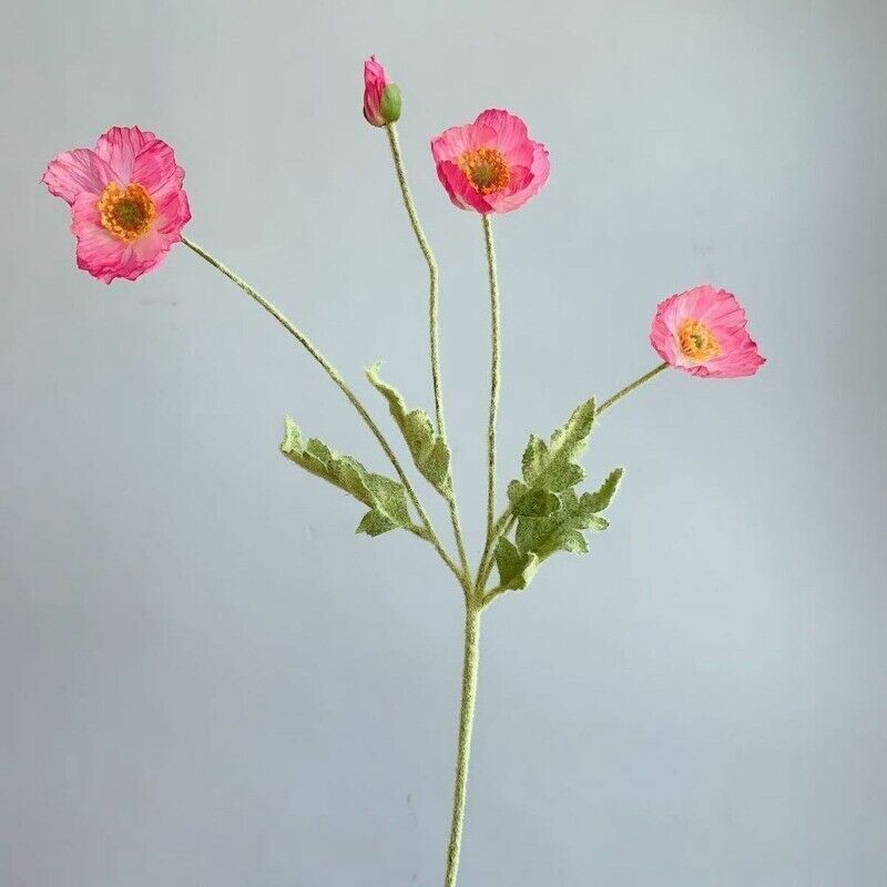 Artificial Poppies Flower Gorgeous Silk Papaver Rhoeas Flocking Stem Home Decors
