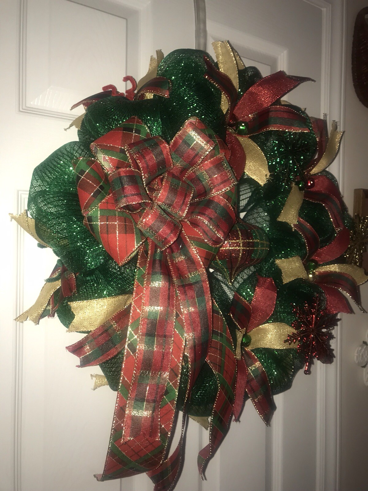 Red And Green Plaid Mesh Christmas / Winter Wreath