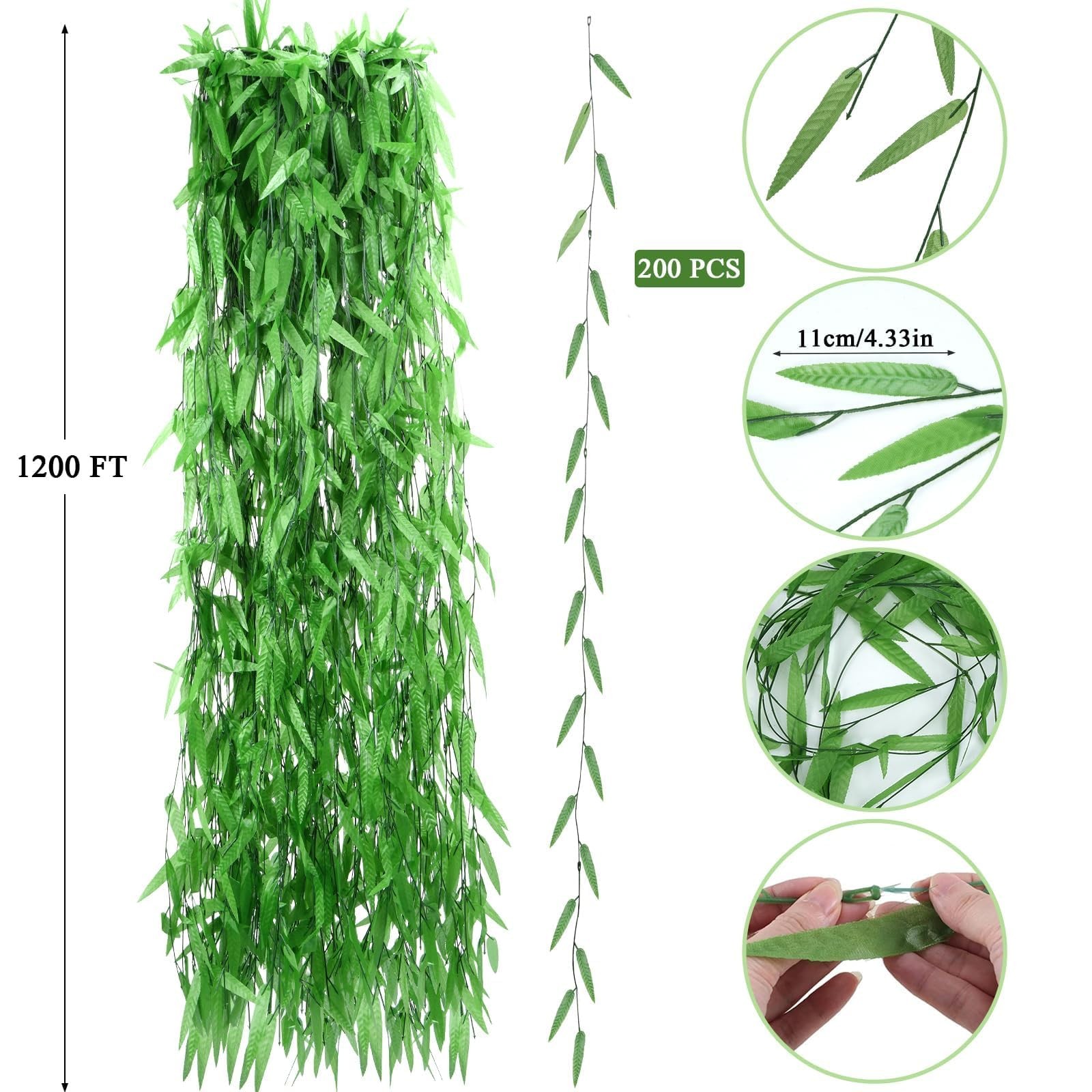 200pcs 1200 Ft Artificial Ivy Garland Fake Hanging Jungle Vines Artificial Gr…