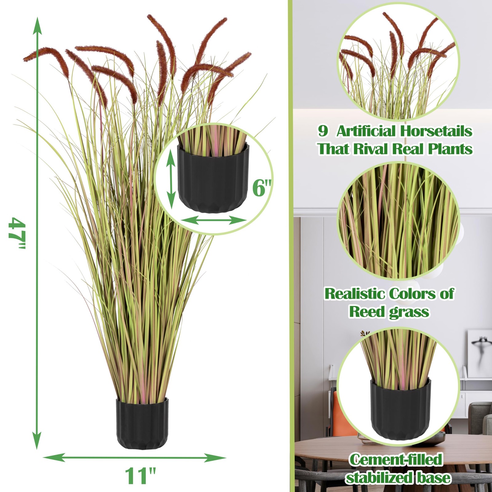 4 FT 2-Pack Artificial Horsetail Reed Grass, Fake Topiary Plant Tree in Pot, …