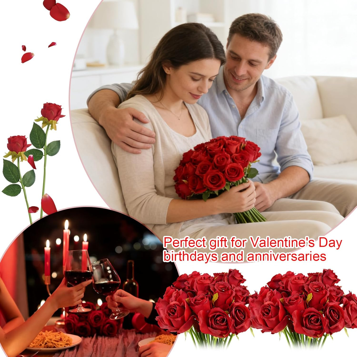 240 Pcs Red Silk Rose Flowers for Weddings, Parties & Home Decor