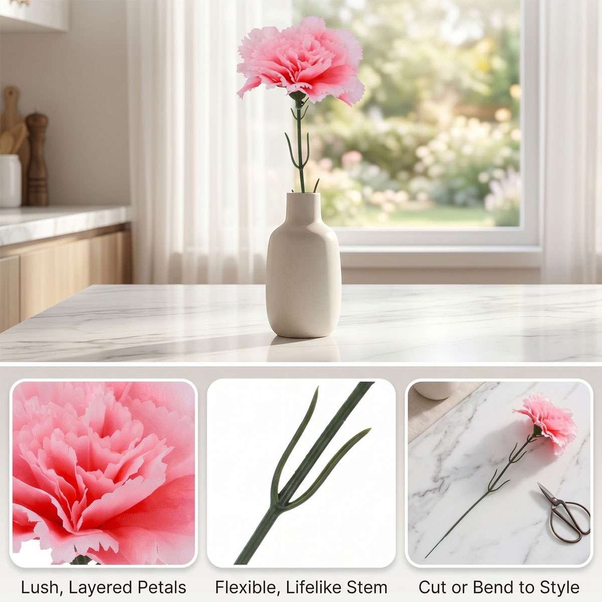 1/6/12PCS Artificial Carnation Flowers Silk Stem Wedding Funeral Bouquet Decor