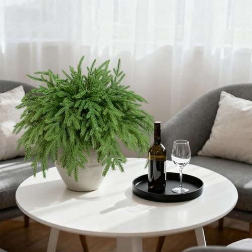 50 Pcs Artificial Norfolk Pine Stems, Real Touch Faux Greenery Picks for DIY Wre