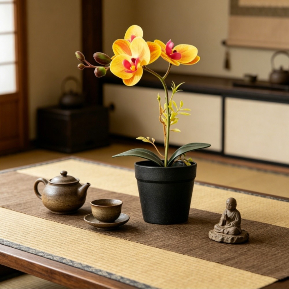 Silk Phalaenopsis Orchid Potted Plant 26cm for Contemporary Home Office
