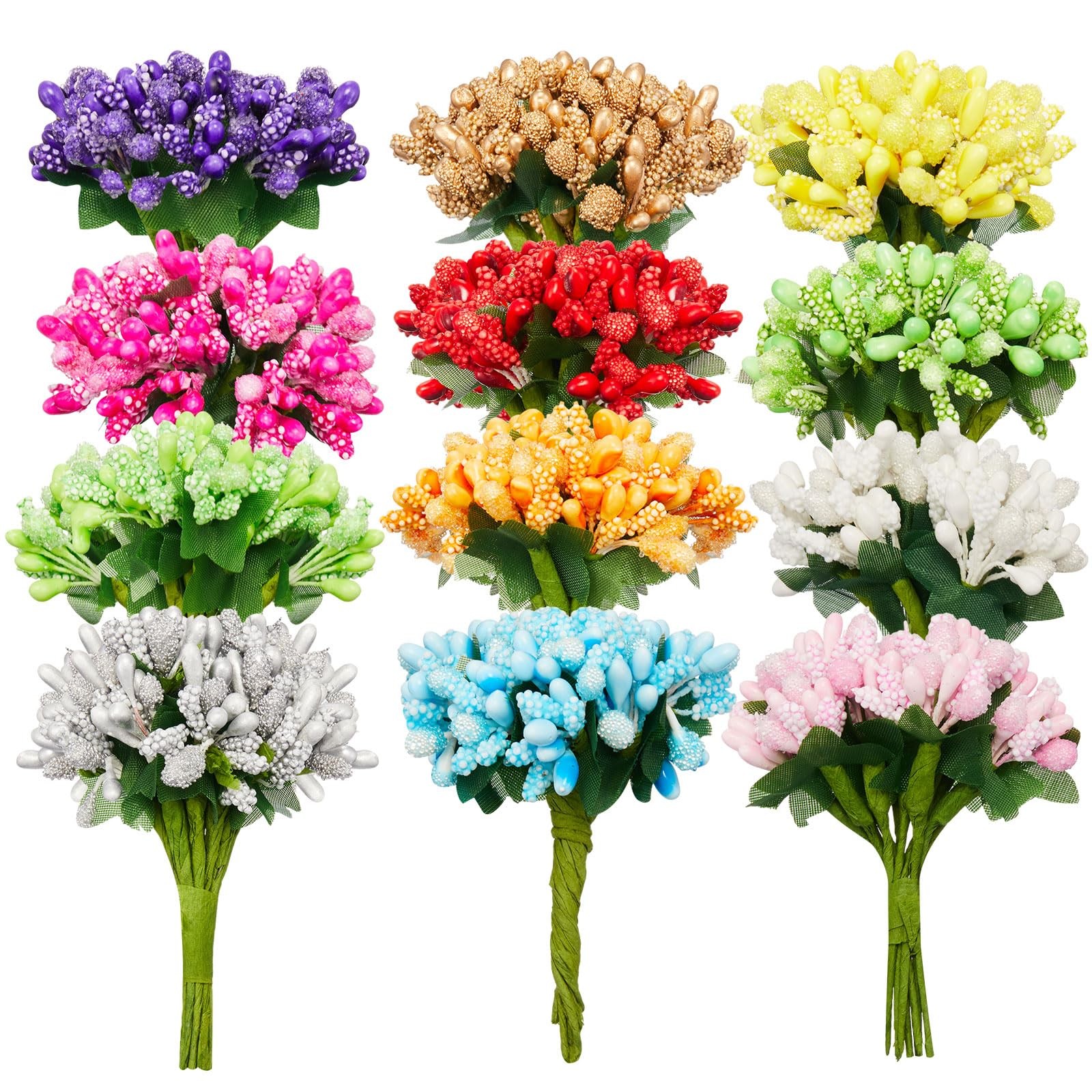 144 Pcs Artificial Mini Flower Stamen Pistil and Soft Stem, 20mm Tiny Berry f…