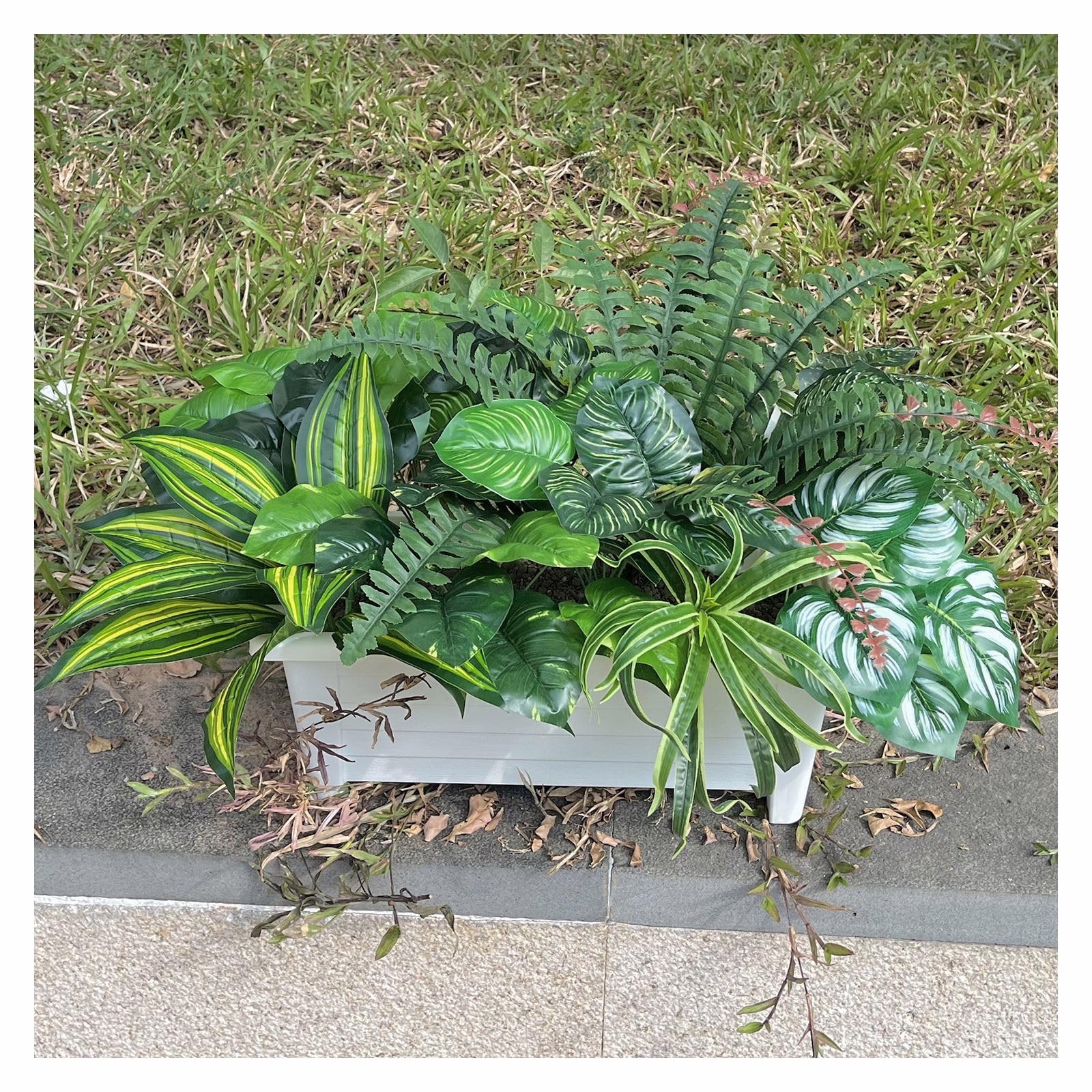 Large Realistic Faux Outdoor Plants, Artificial Greenery Set with Silk Leaves…
