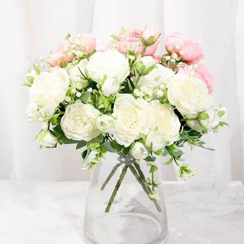 Silk Peony / Rose Artificial Flower High Quality Bouquet – Wedding / Home Decor