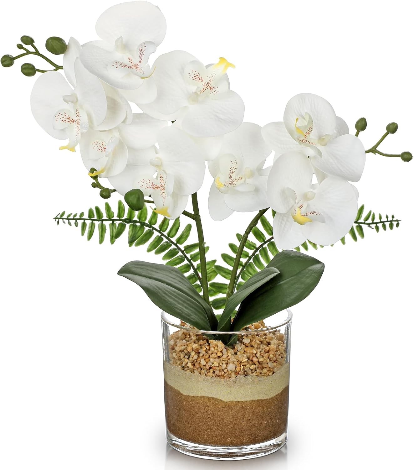 White Orchids Artificial Flowers 16.5″ Faux Orchids Plant in Pot Fake Flower