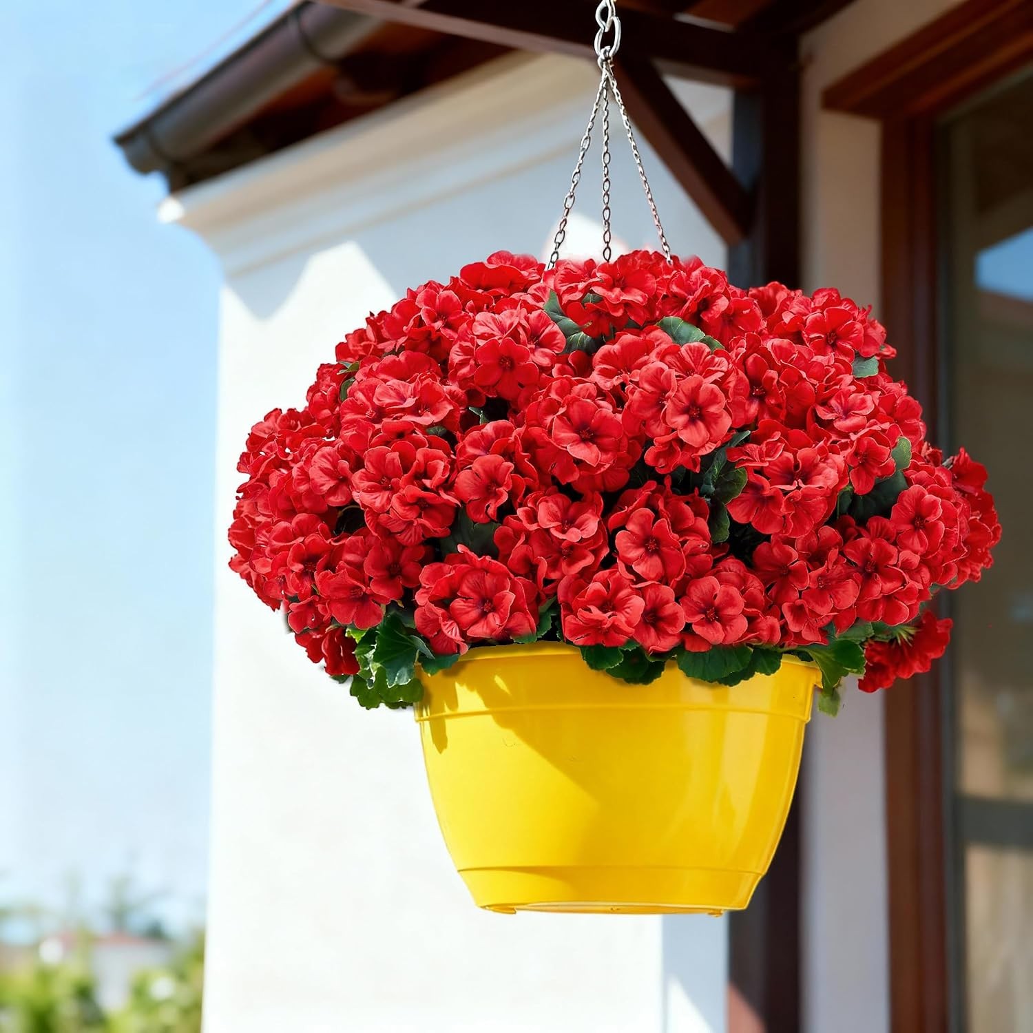 Artificial Geranium Flowers for Outdoors: 6 PCS Realistic UV Resistant Faux Red
