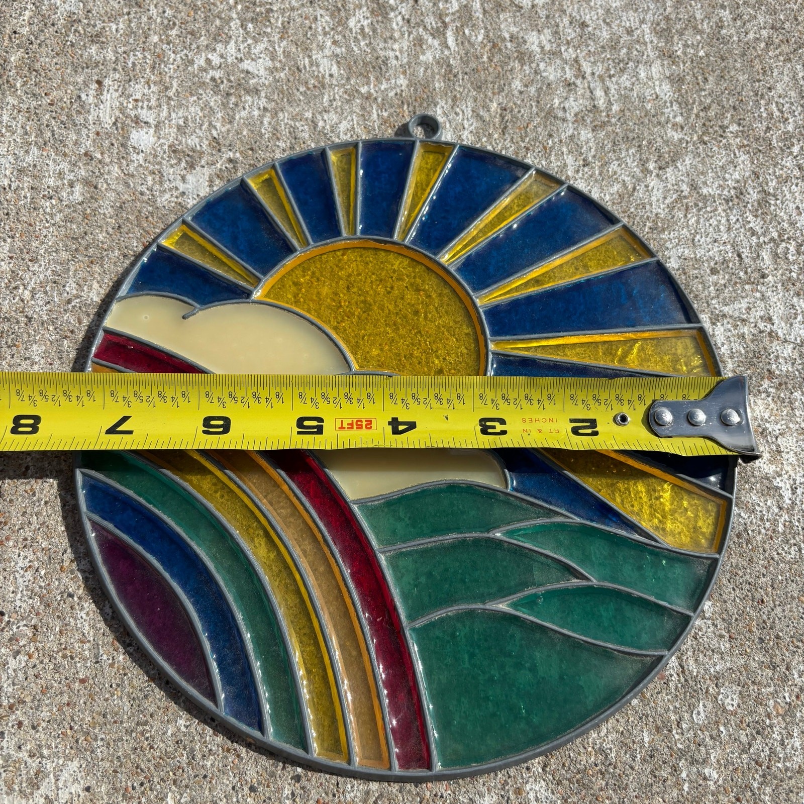 Vintage Sunrise Rainbow Sun Catcher Stained Glass Style 7” Retro Handmade