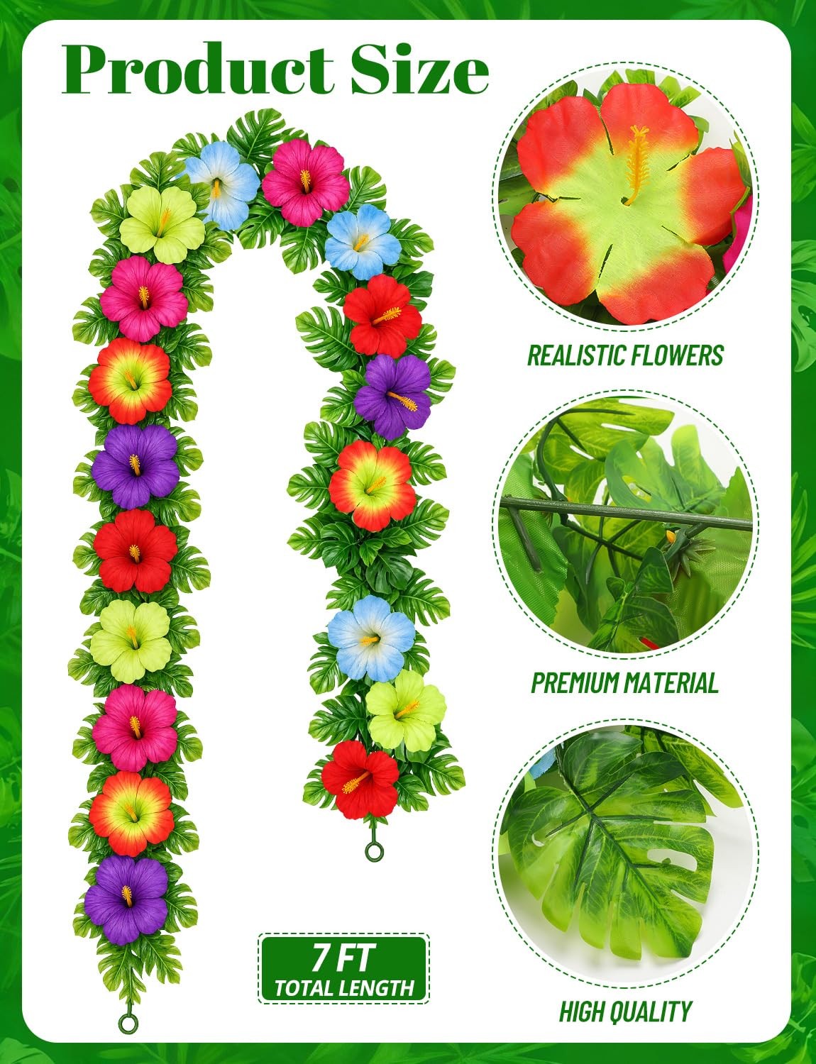 2 Pcs Tropical Hibiscus Flower Garland, 7 FT Artificial Monstera Ivy Leaf Vin…