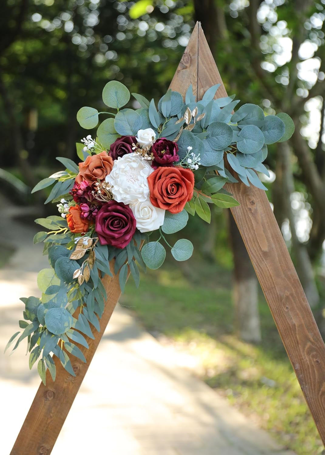 Burnt Orange Wedding Arch Flowers Swags Set of 2 with Burgundy Roses