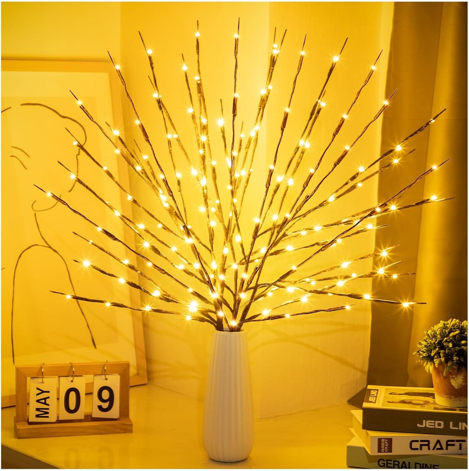 Elegant Lighted Twigs with 20 Bright Bulbs – 30 Inch Warm Yellow for Indoor &…