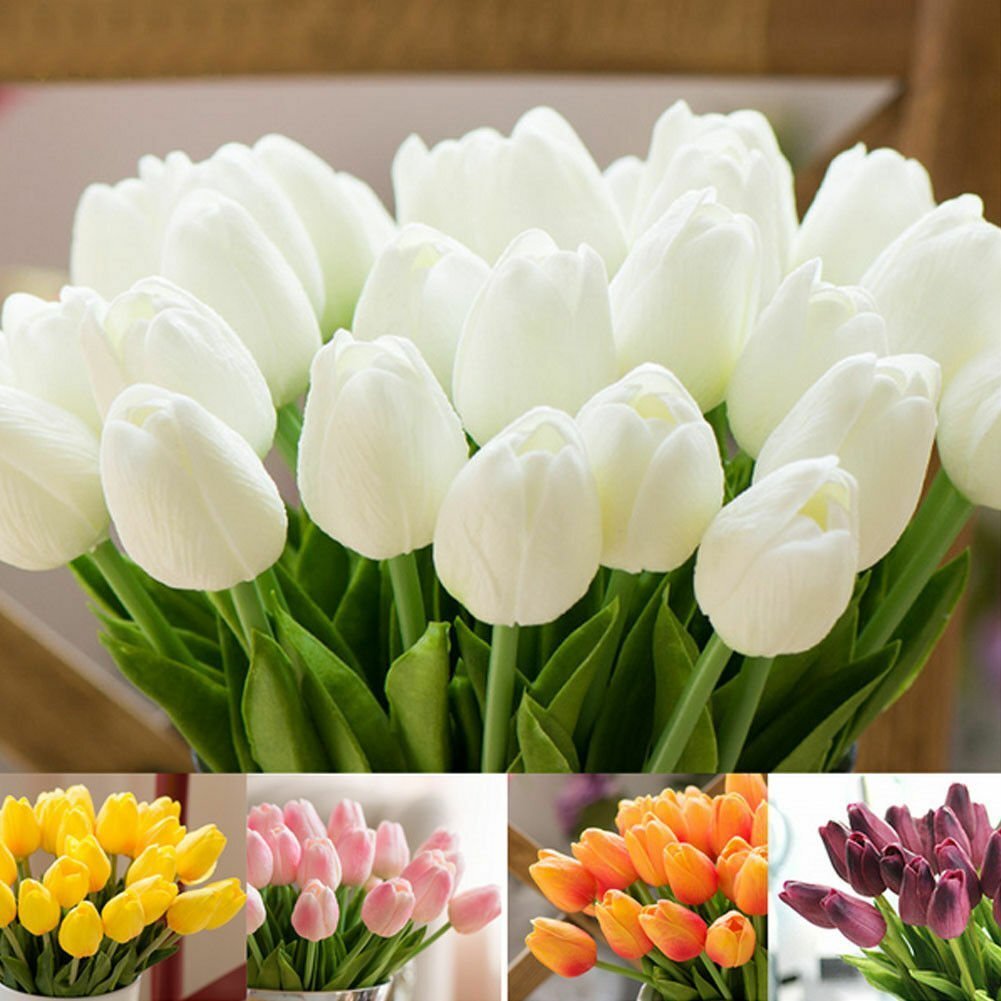 10PCS Tulip Artificial Flower Real Touch Artificial Bouquet Home Wedding Decor