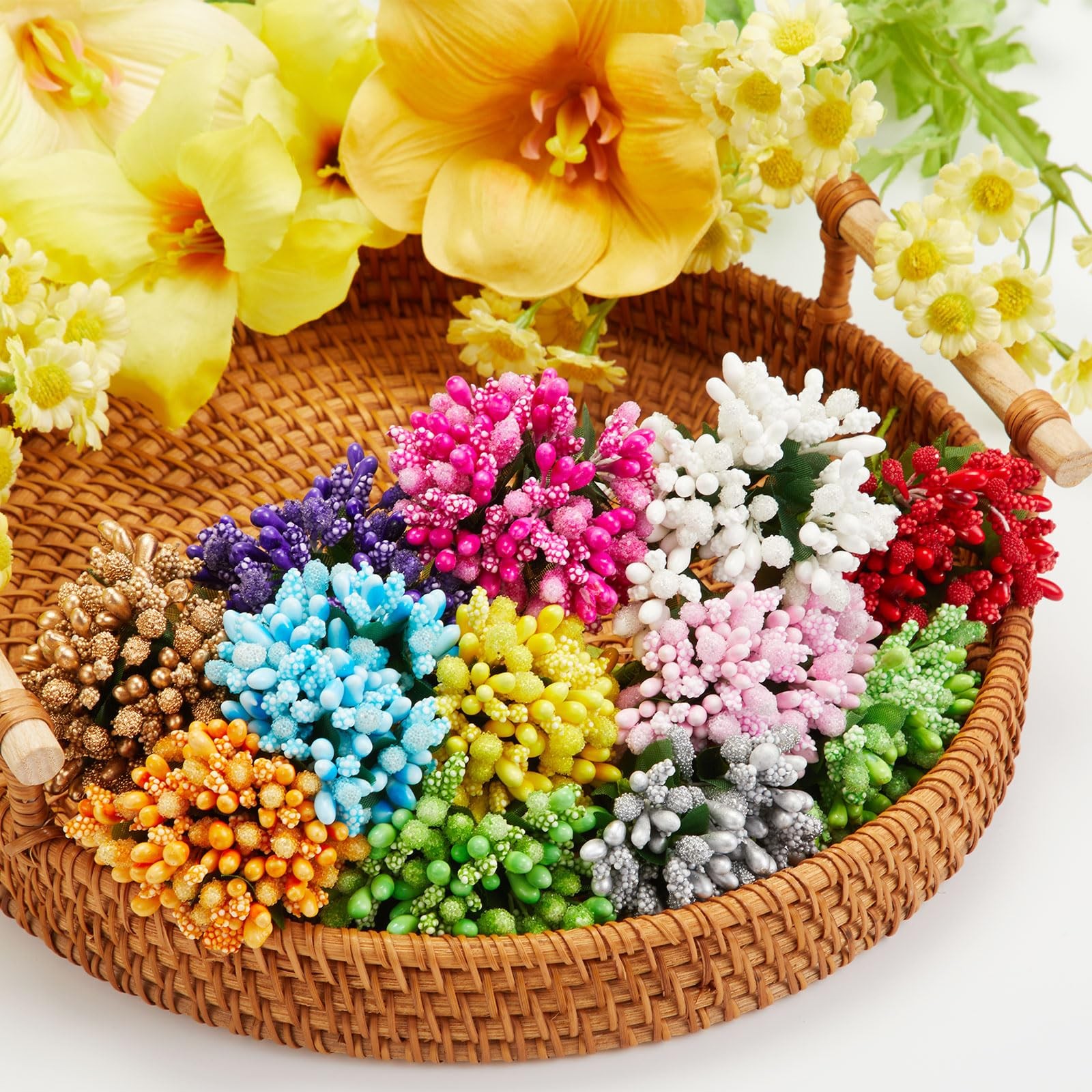 144 Pcs Artificial Mini Flower Stamen Pistil and Soft Stem, 20mm Tiny Berry f…