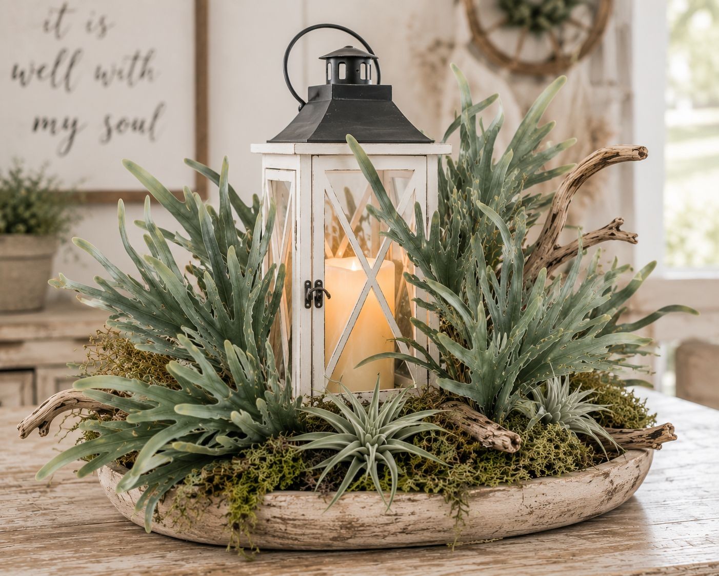Artificial Staghorn Fern Spray Faux Fern Greenery Coastal Decor Tropical Decor F