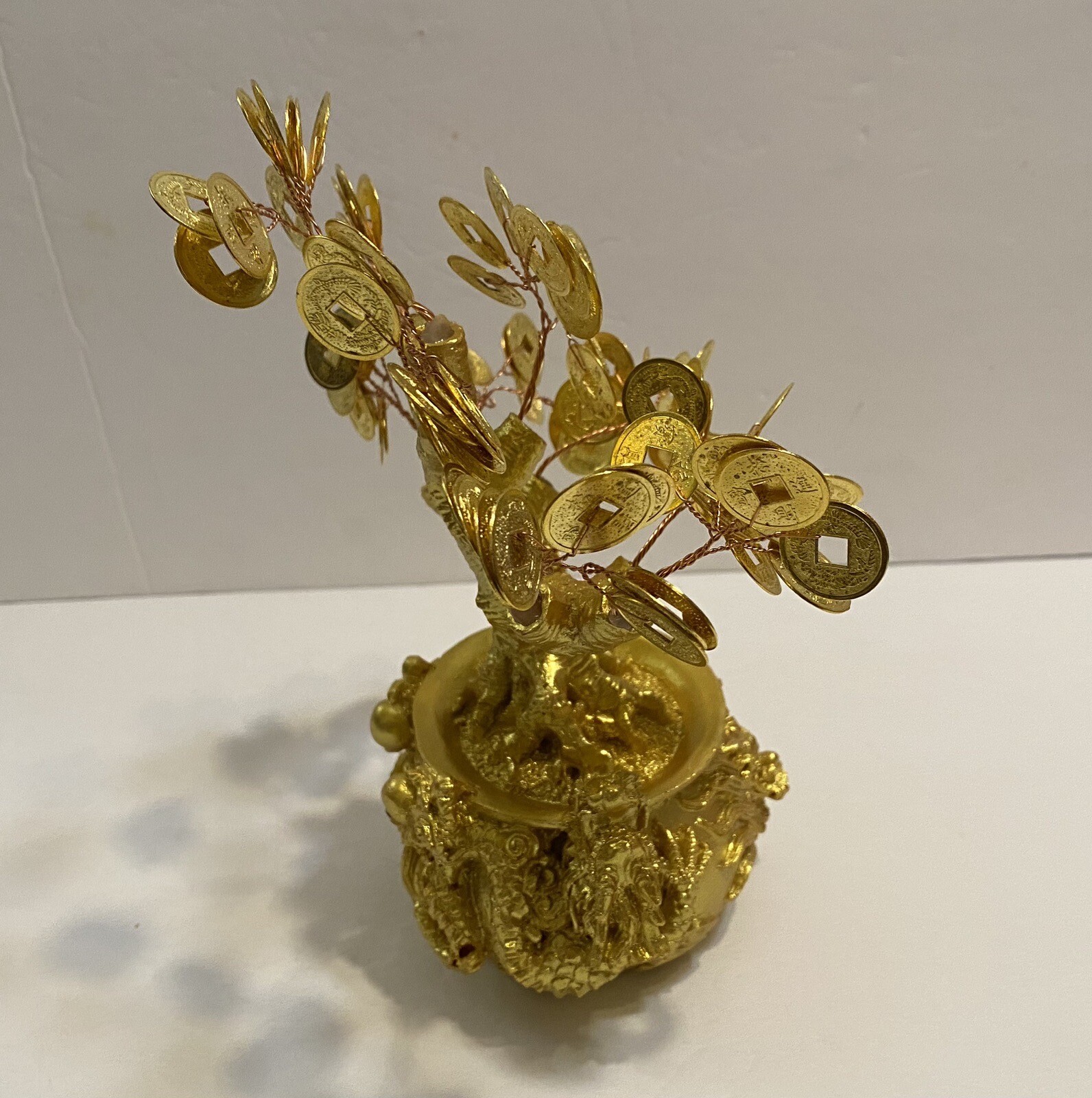 8” Feng Shui Gold Money Coins Tree in Dragon Pot Wealth Blessing Gift US Seller