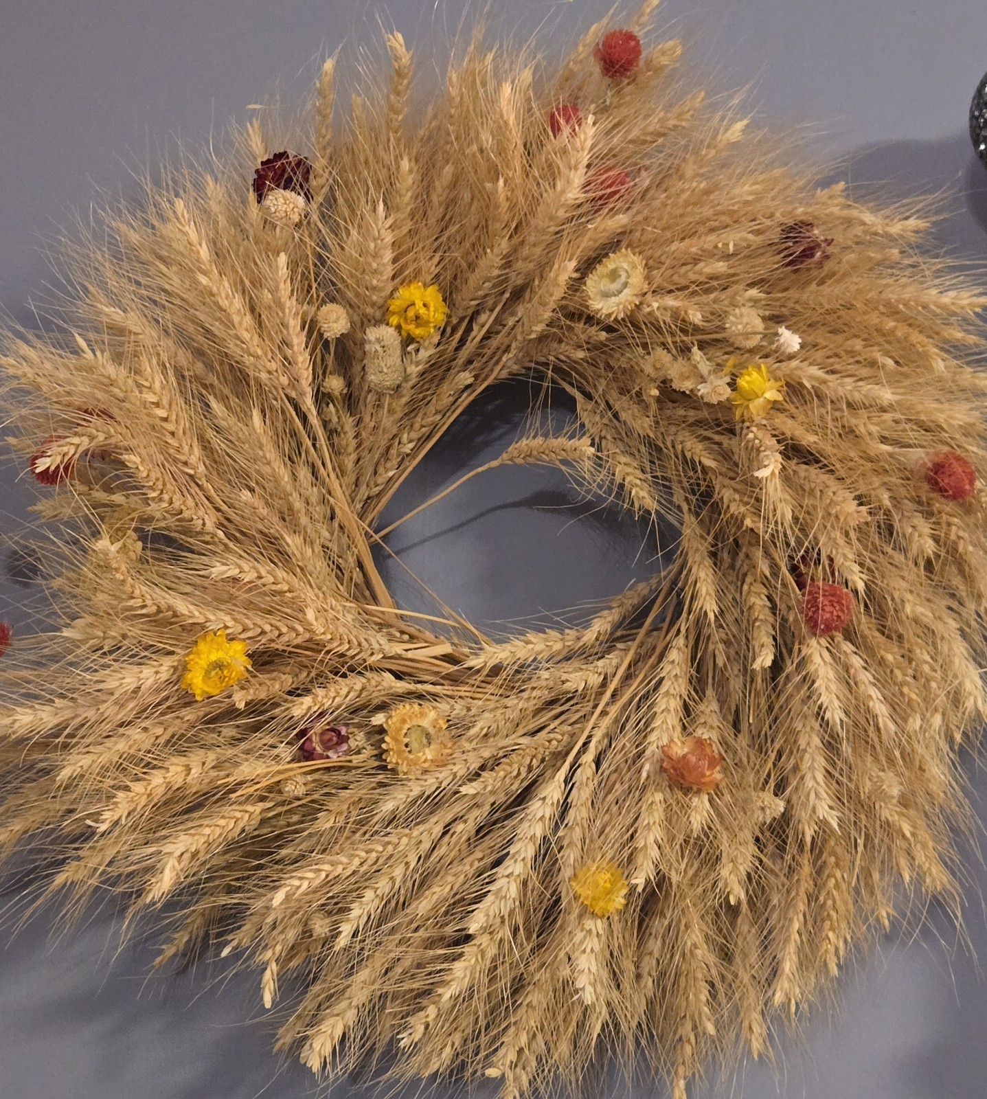 Beautiful Summer Fall Natural Dried Flower Wheat Wreath – Wall Or Door Decor