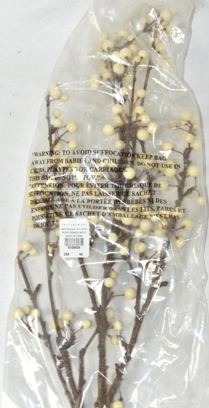 Pottery Barn Set of 3 Faux Berry Branch White Ivory 32″ Artificial Flower Stems