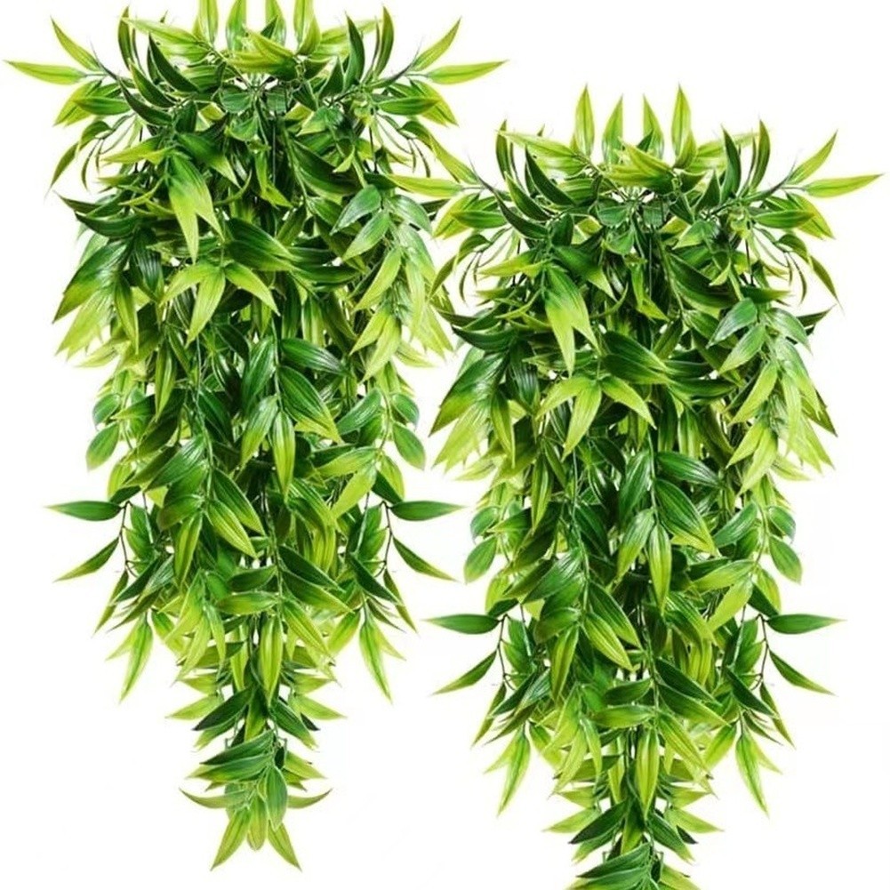 Plastic Artificial Hanging Plants 2.6ft Green 2pcs for Patio Porch Living Room