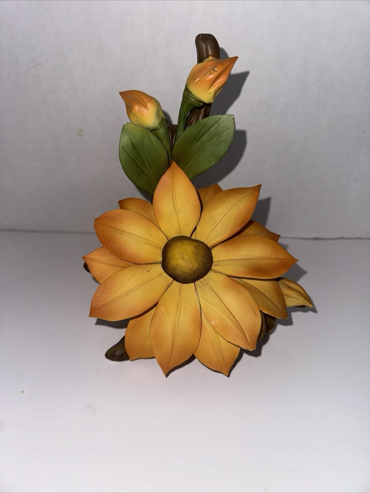 Capodimonte Orange Black Eyed Susan Floral Sculpture Made In Italy 6 3/4”