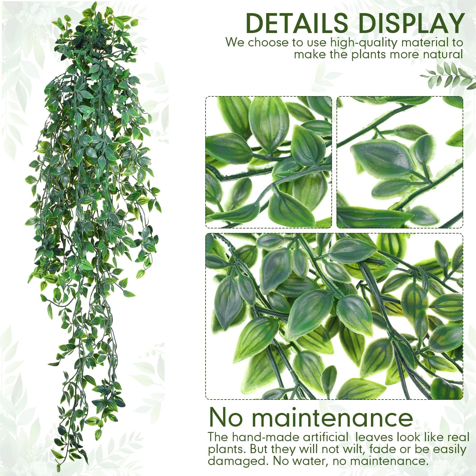 2 PCS Artificial Fake Hanging Plant Wooden Frame Mandala Leaf Vine Home Decor